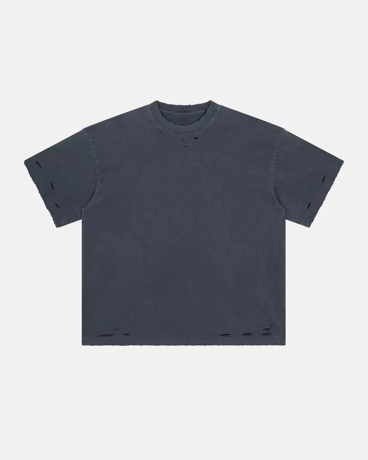 Inflation Streetwear ripped distressed washed oversized t-shirt with frayed edges and torn details, casual streetwear style.