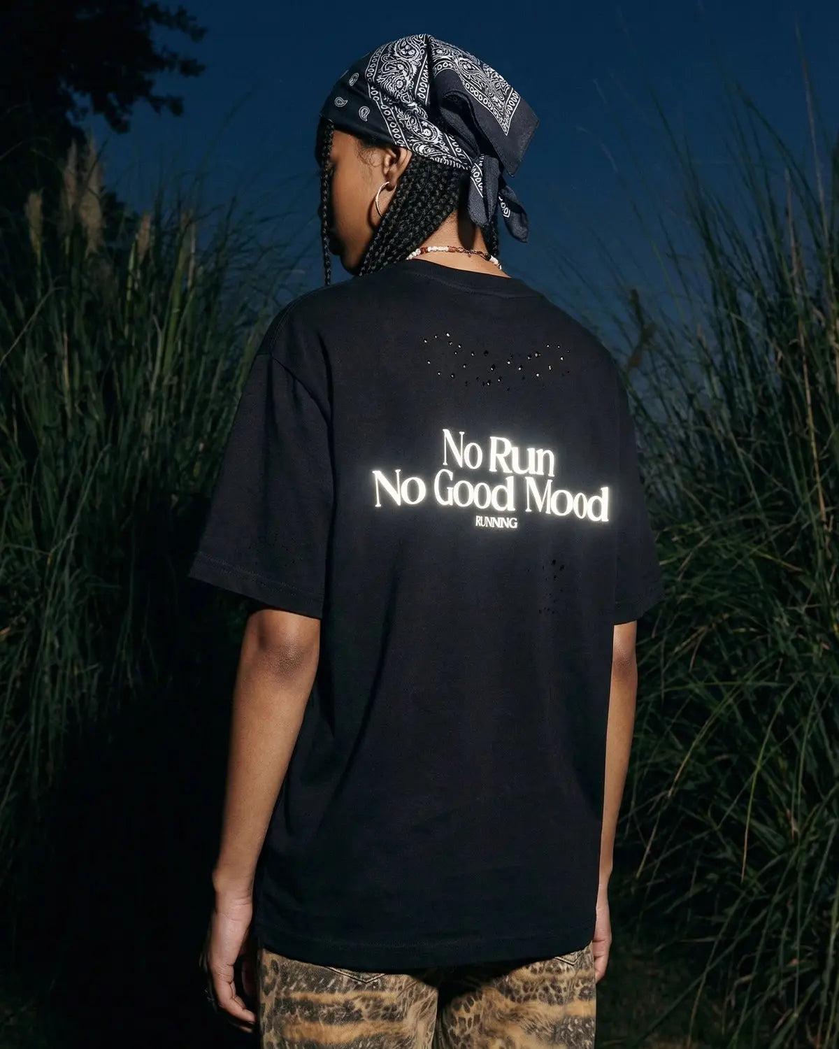 Green distressed reflective washed T-shirt by Flation Streetwear featuring a relaxed fit and urban style.