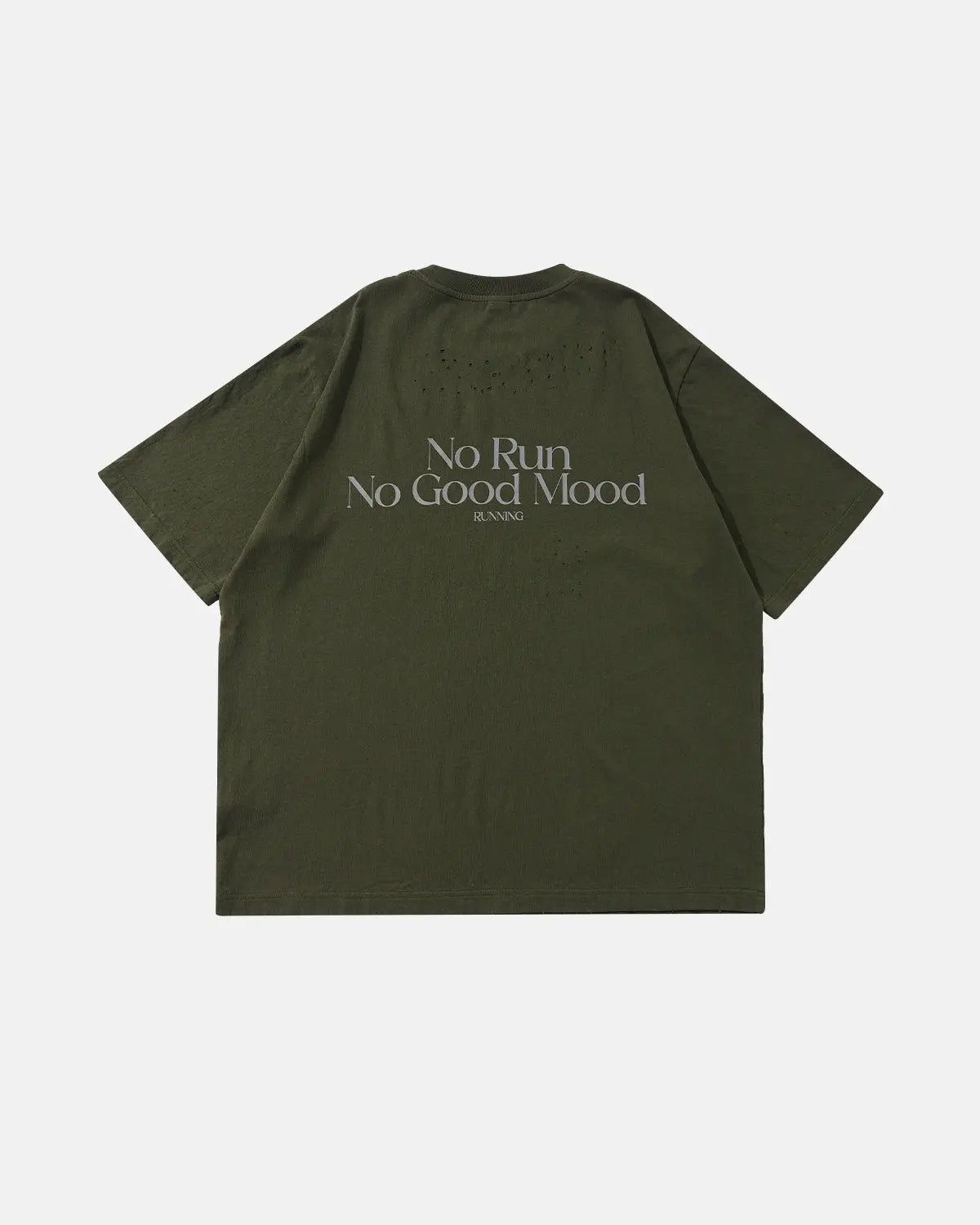 Green distressed reflective washed T-shirt by Flation Streetwear, casual fit with urban style and subtle reflective details.