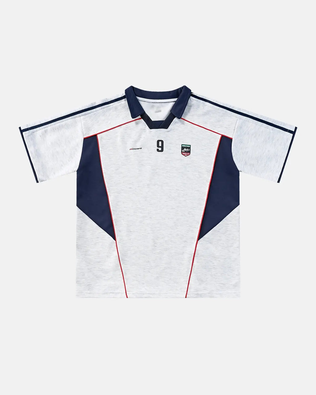 Grey color block graphic jersey tee by Flation Streetwear featuring bold color blocks and a casual sporty fit.
