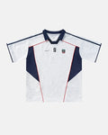 Grey color block graphic jersey tee by Flation Streetwear featuring bold color blocks and a casual sporty fit.