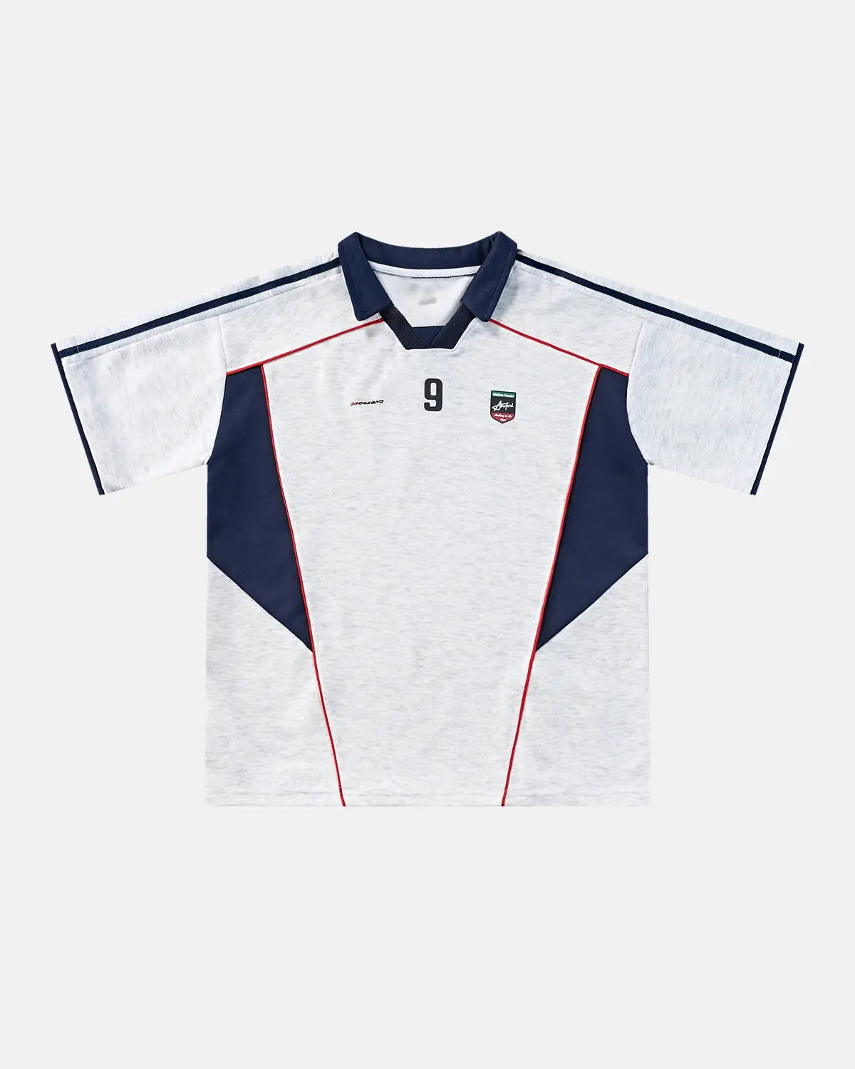 Grey color block graphic jersey tee by Flation Streetwear featuring bold color blocks and a casual sporty fit.