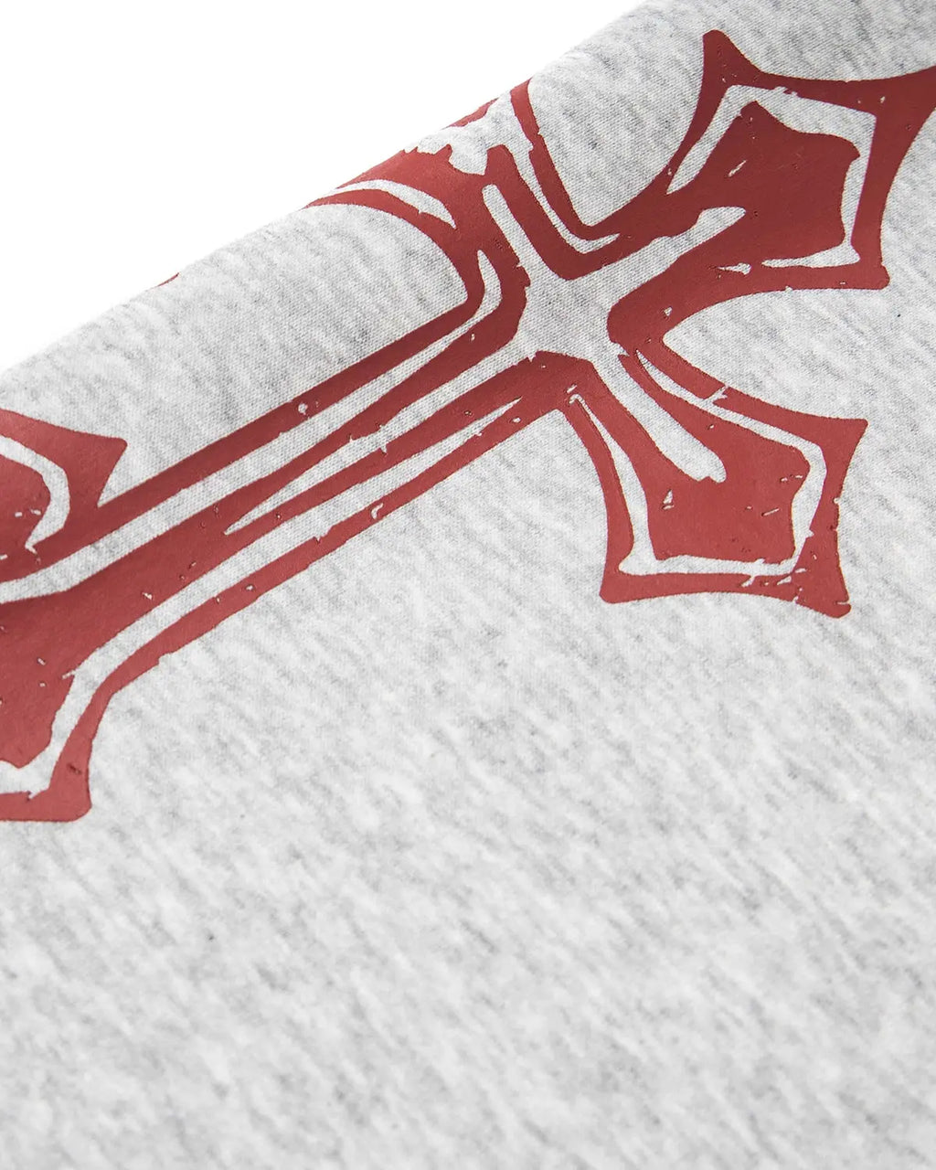 Gray baggy sweatpants with black cross print by Flation Streetwear, featuring a relaxed fit and casual streetwear style.