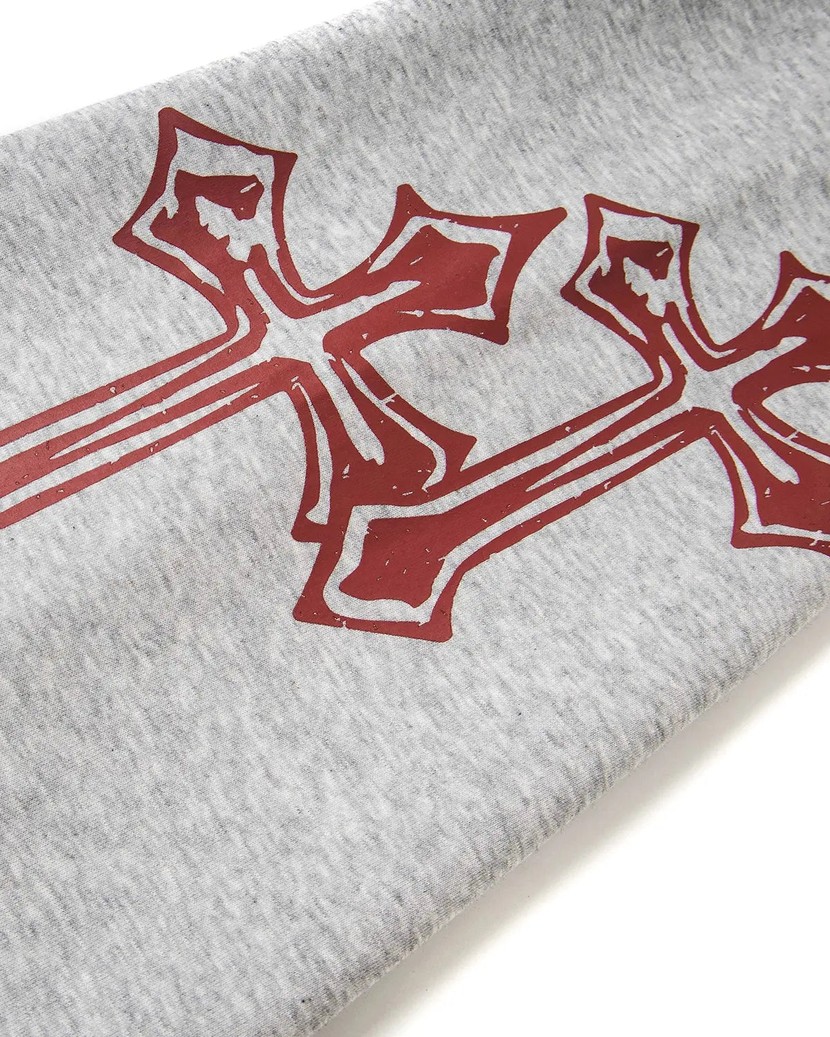 Grey Flation Cross Print Baggy Sweatpants with relaxed fit and streetwear style, featuring bold cross design on the legs.