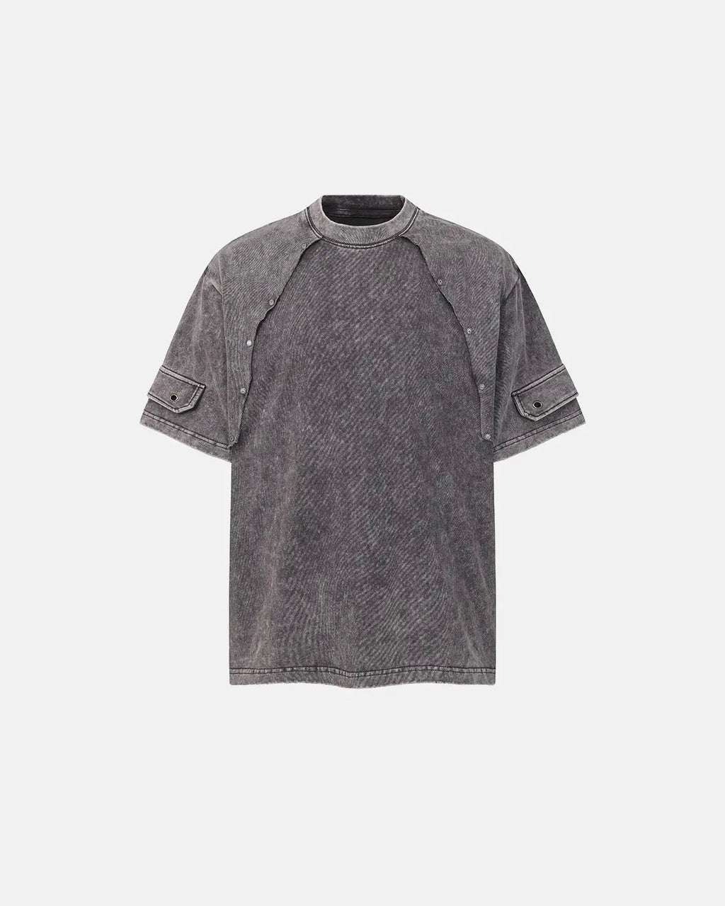 Gray deconstructed washed oversized T-shirt by Flation Streetwear, featuring relaxed fit and distressed details.