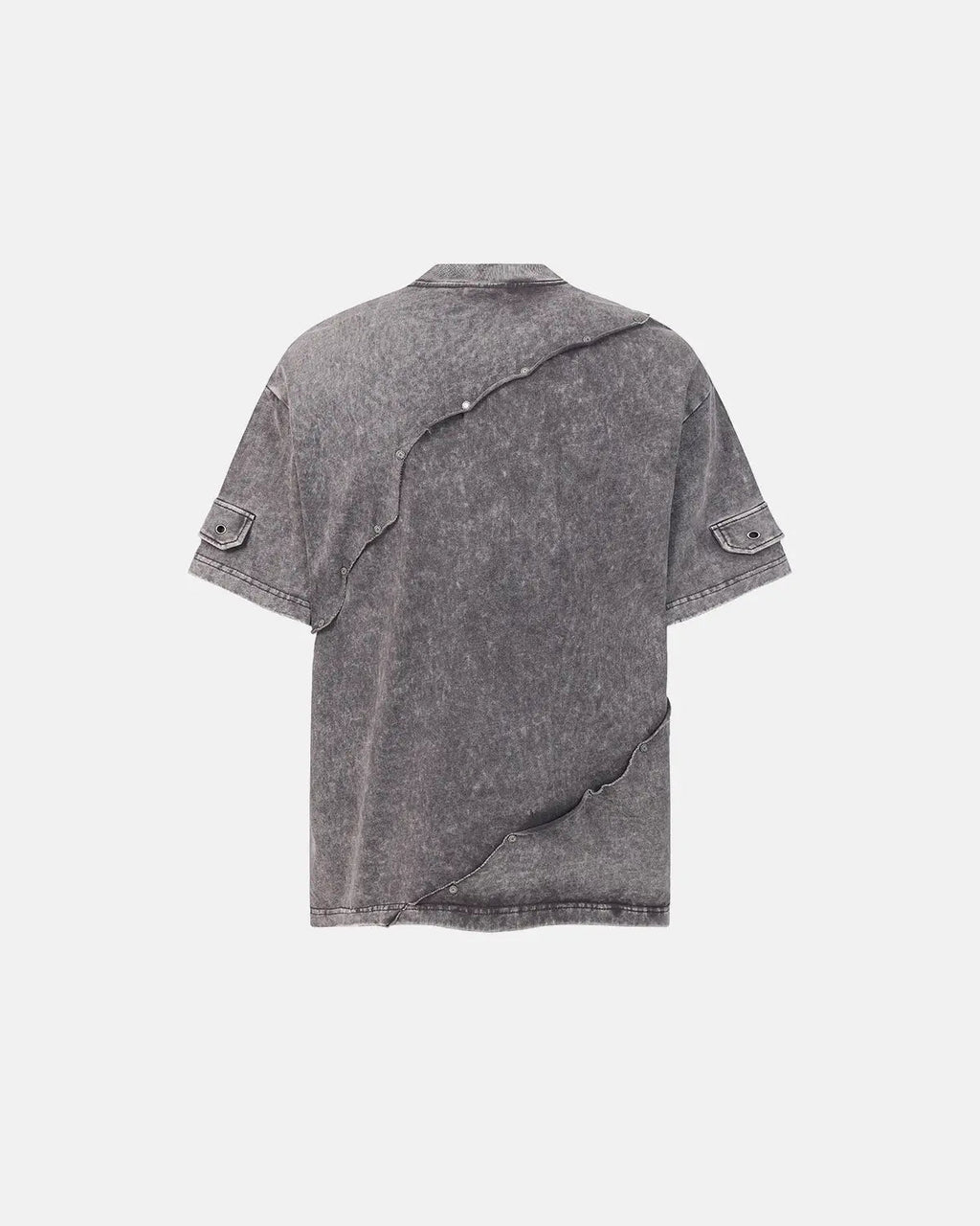 Gray deconstructed washed oversized T-shirt by Flation Streetwear, featuring distressed details and relaxed fit.