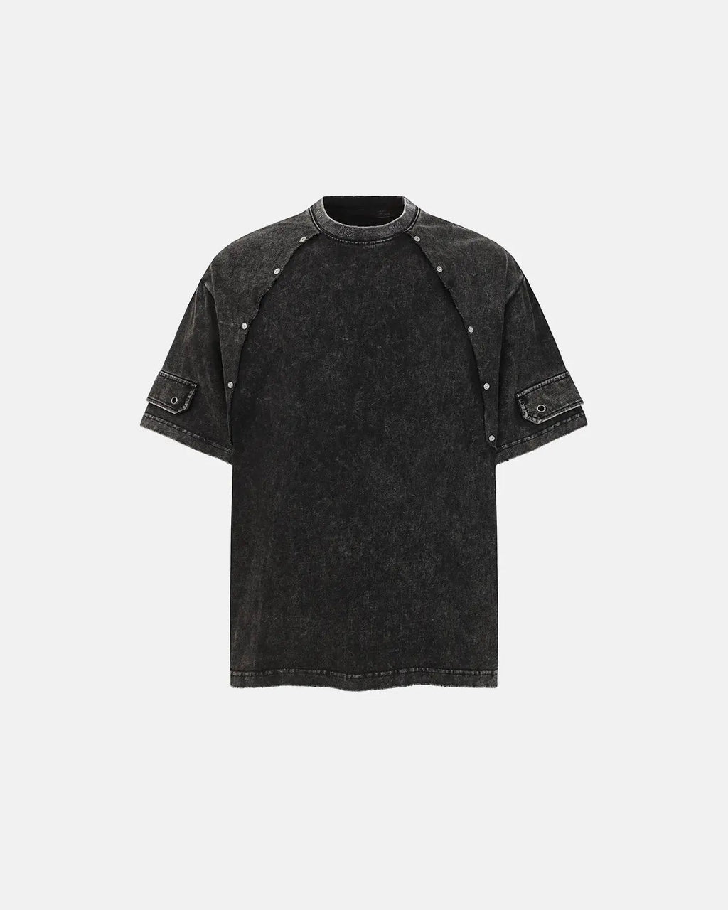 Gray deconstructed washed oversized T-shirt by Flation Streetwear, featuring relaxed fit and distressed details.