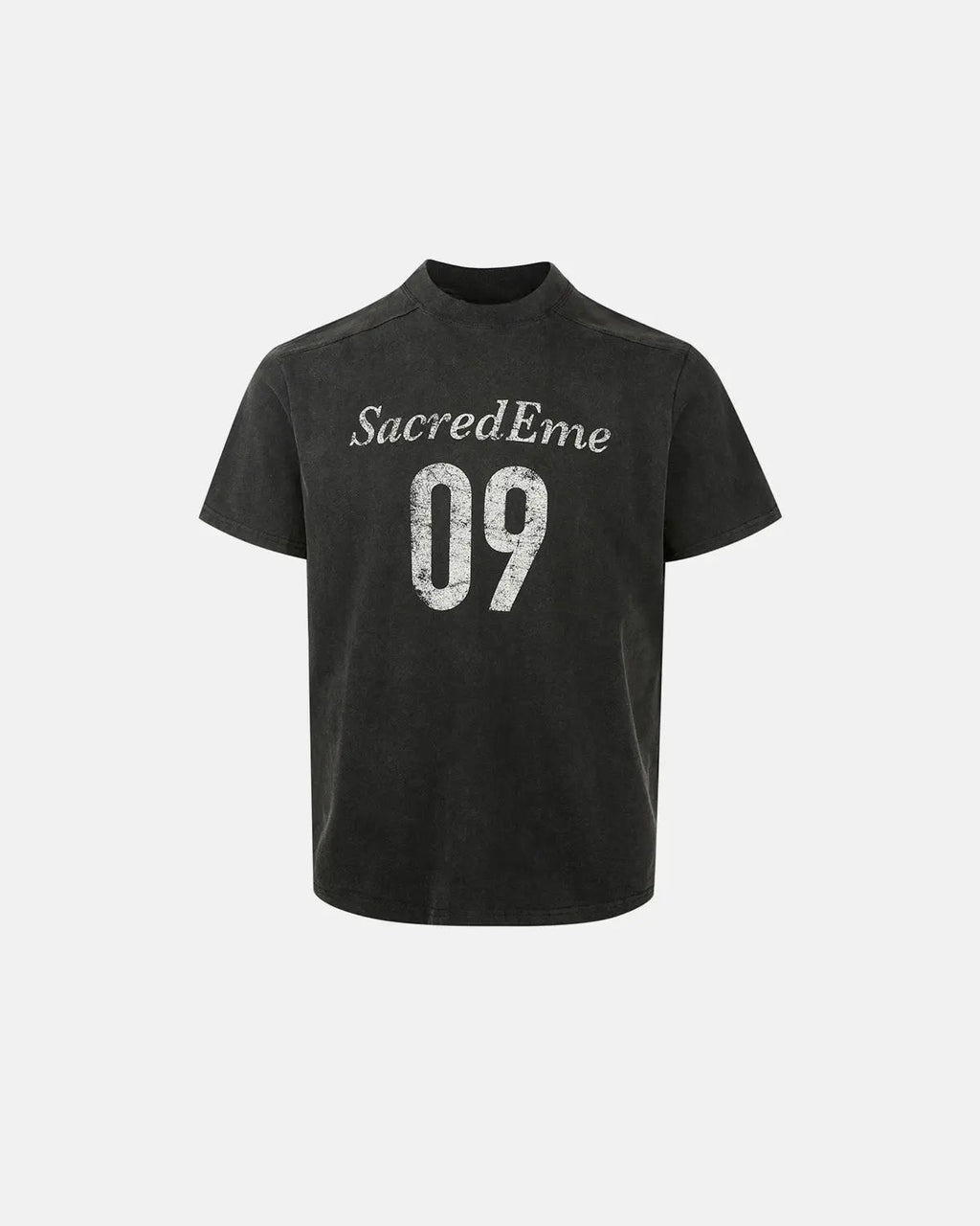 Gray distressed spray wash graphic T-shirt by Flation Streetwear, featuring bold print and casual streetwear style.
