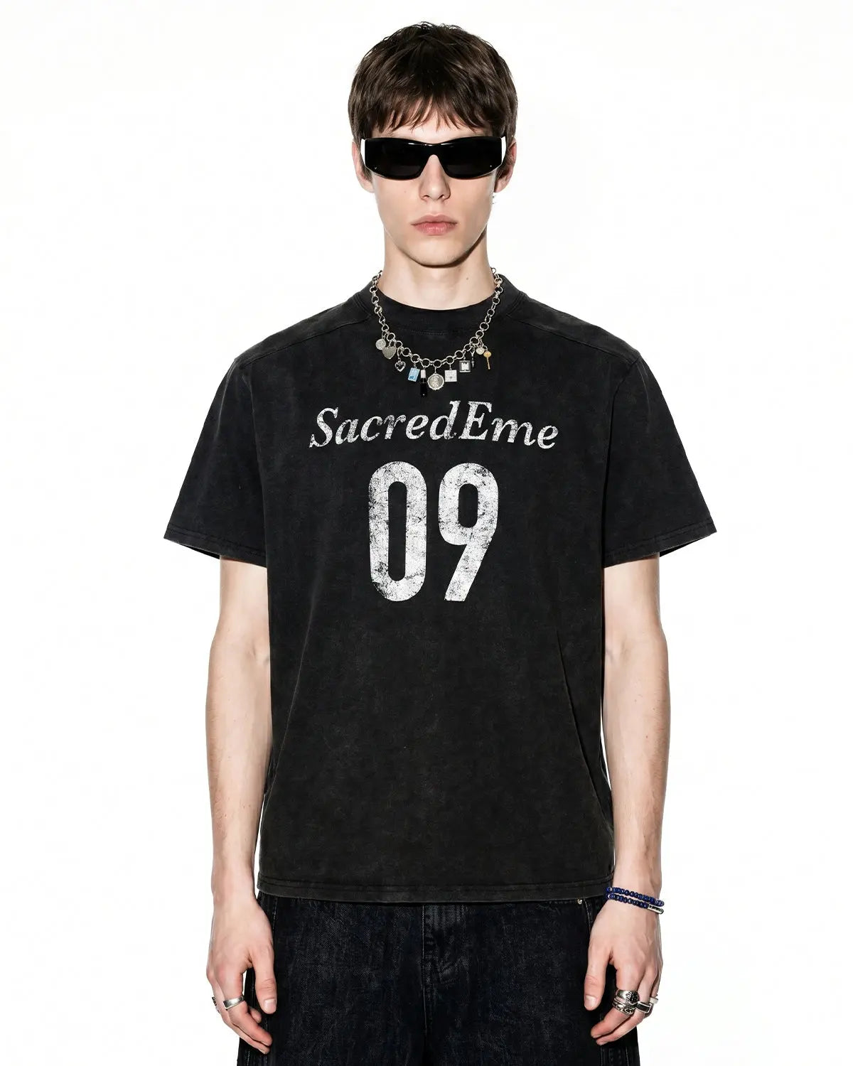 Gray distressed spray wash graphic T-shirt by Flation Streetwear featuring bold urban street style design.
