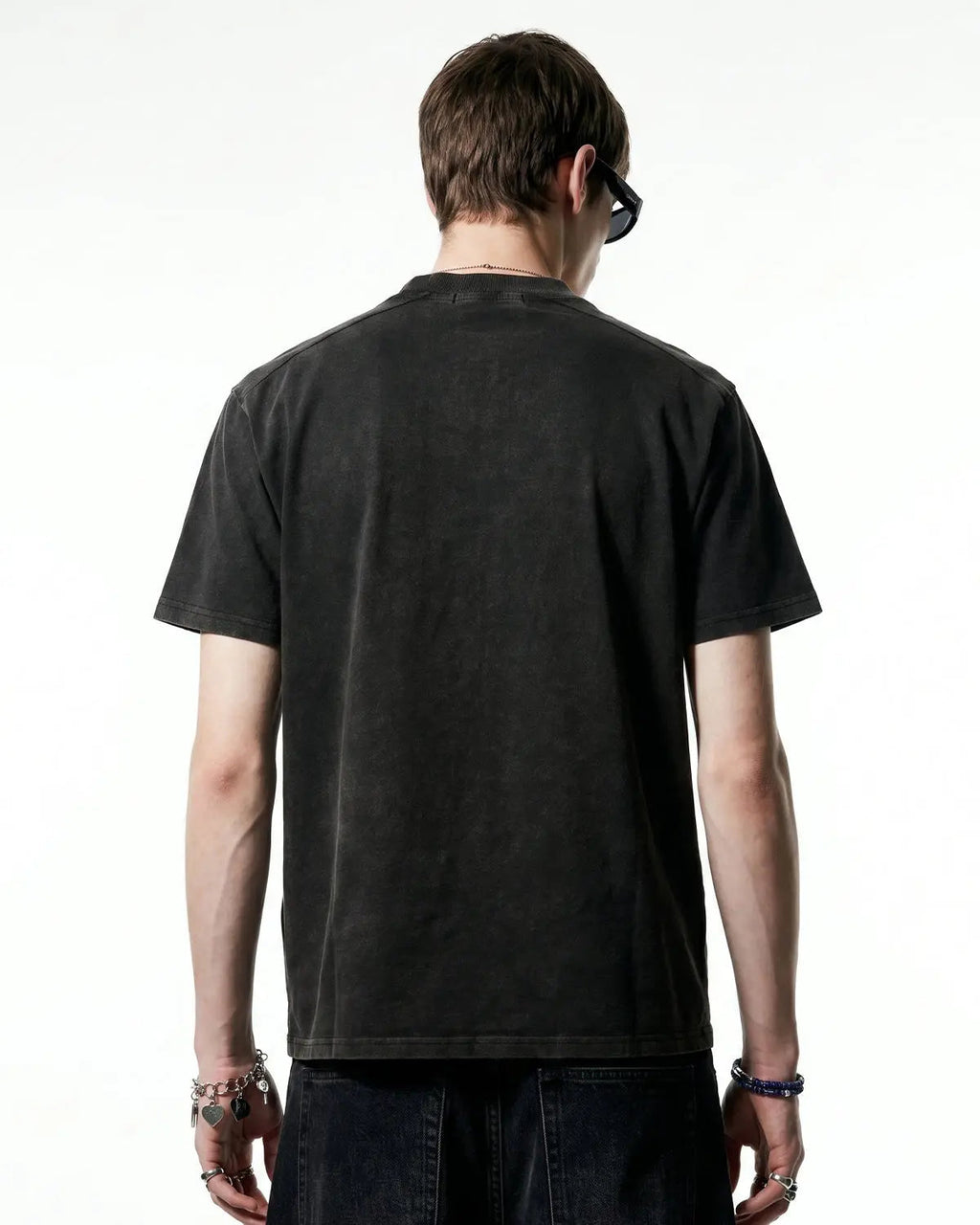 Grey distressed spray wash graphic T-shirt by Flation Streetwear, featuring bold urban-style print and casual fit.