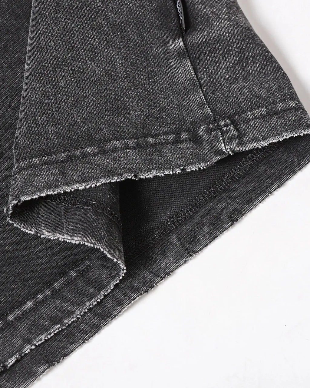 Gray distressed washed zip sleeve T-shirt by Flation Streetwear featuring a relaxed fit and casual style.