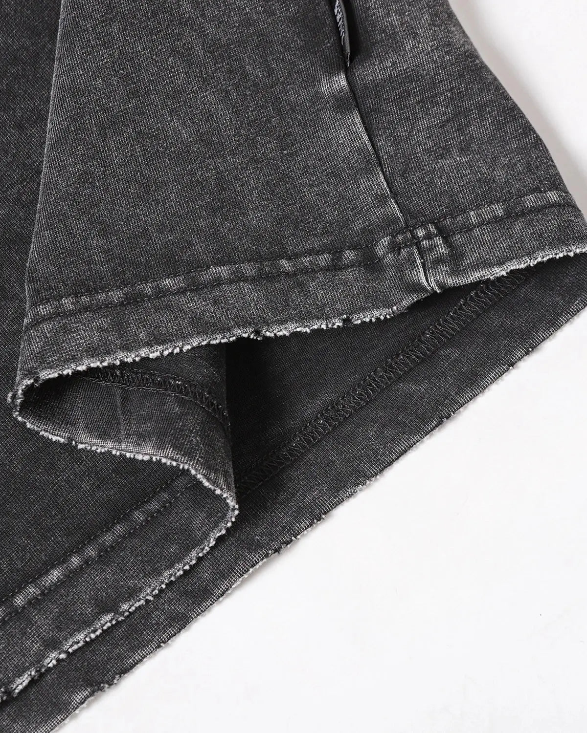 Gray distressed washed zip sleeve T-shirt by Flation Streetwear featuring a relaxed fit and casual style.