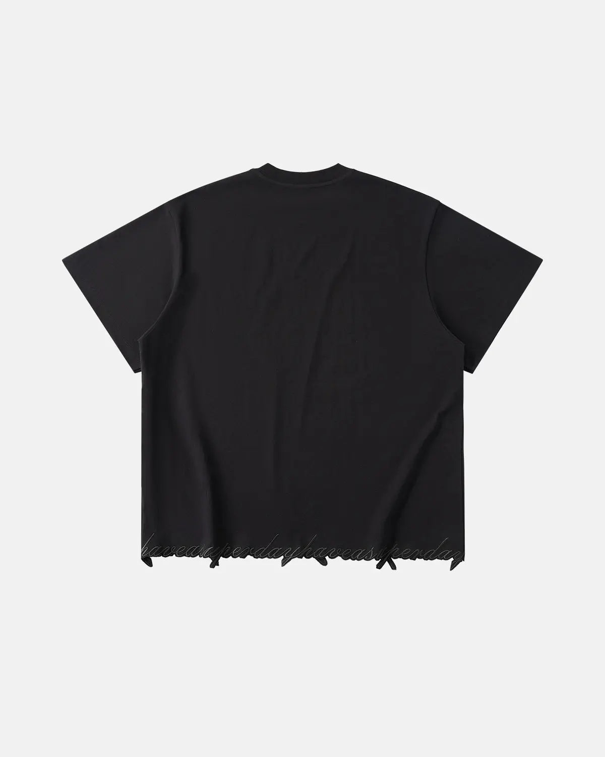 Gray oversized Flation streetwear T-shirt with embroidered design and frayed hem, casual and stylish for everyday wear