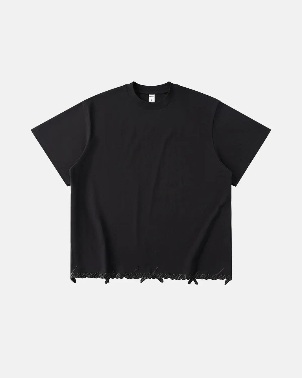 Gray Flation oversized T-shirt with embroidered detail and frayed hem, streetwear style, relaxed fit, casual and trendy.
