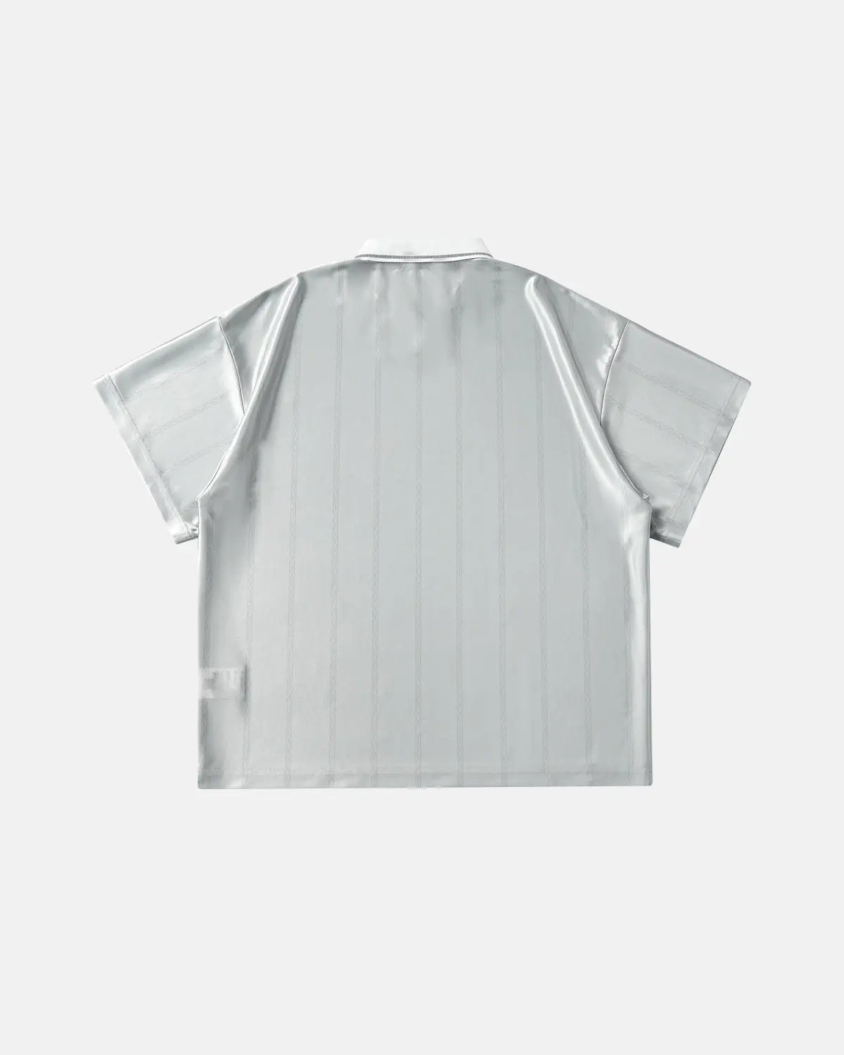Gray vintage striped Polo jersey by Flation Streetwear featuring a classic collar and horizontal stripe pattern.