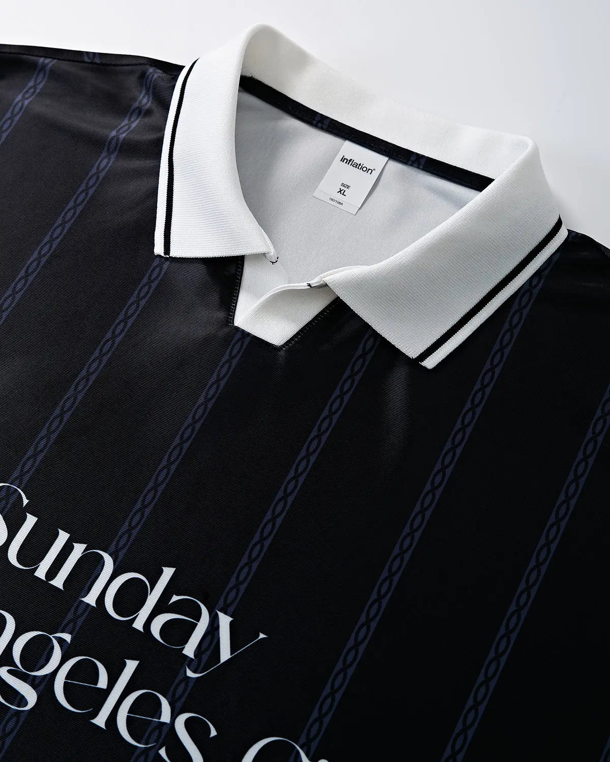 Gray vintage striped polo jersey by Flation Streetwear, featuring classic collar and bold stripe pattern for casual style.
