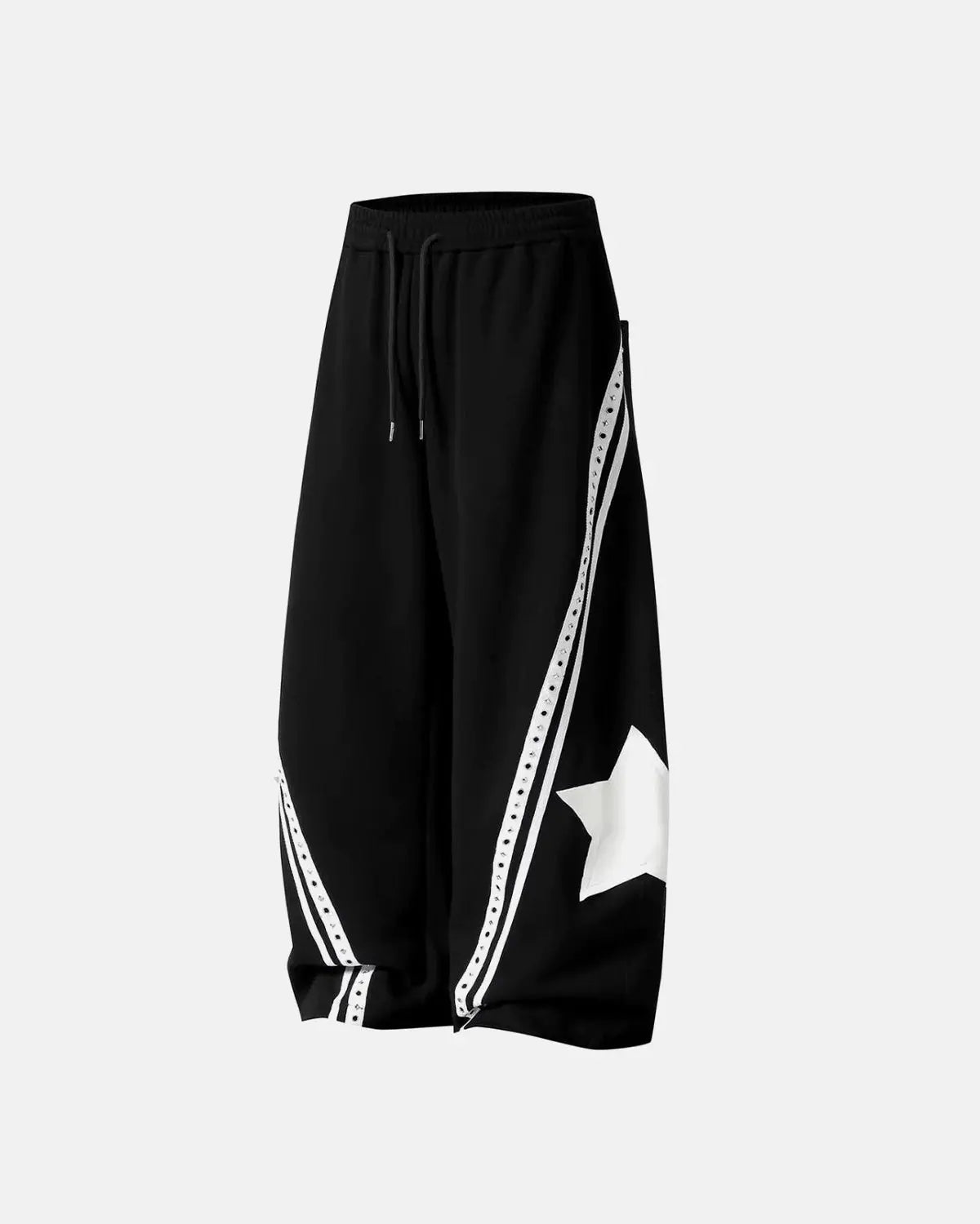 Gray contrast patchwork barrel sweatpants by Flation Streetwear featuring relaxed fit and stylish design.