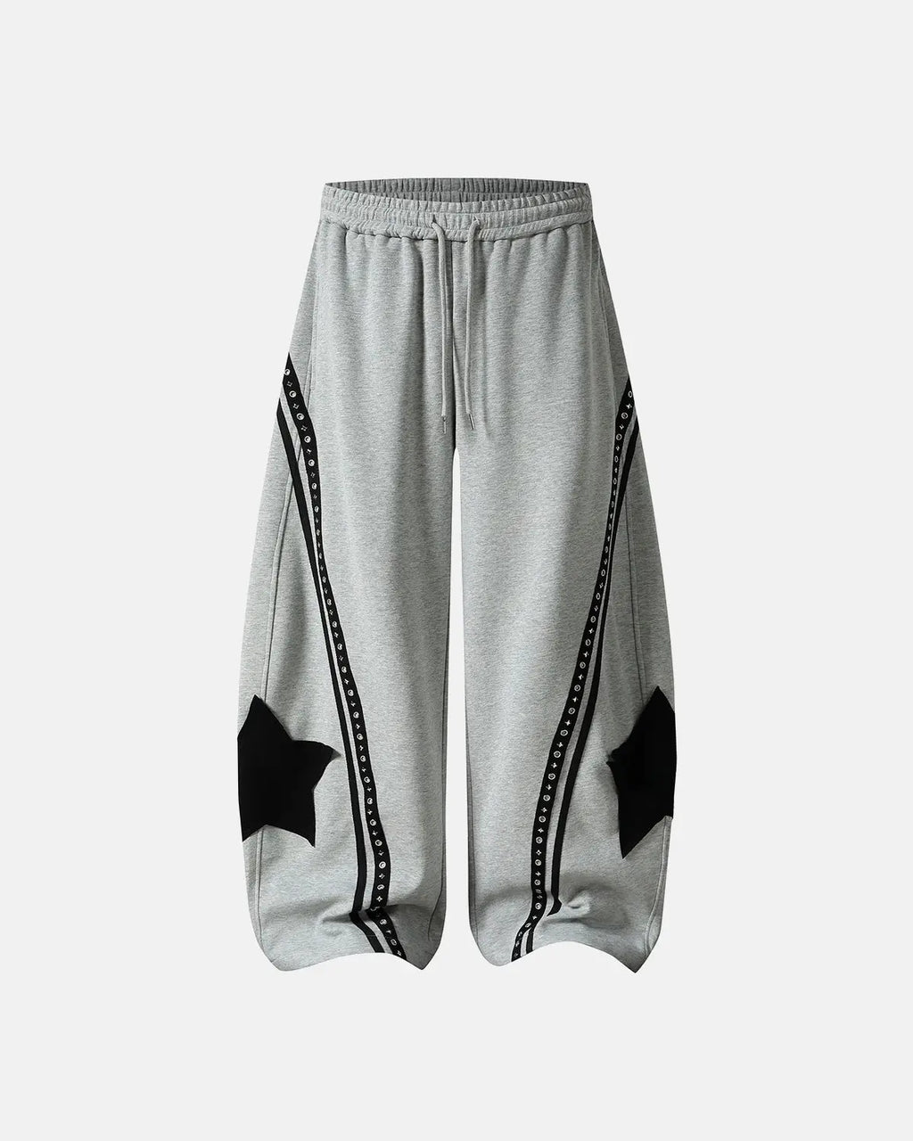 Gray contrast patchwork barrel sweatpants by Flation Streetwear, featuring relaxed fit and stylish design.