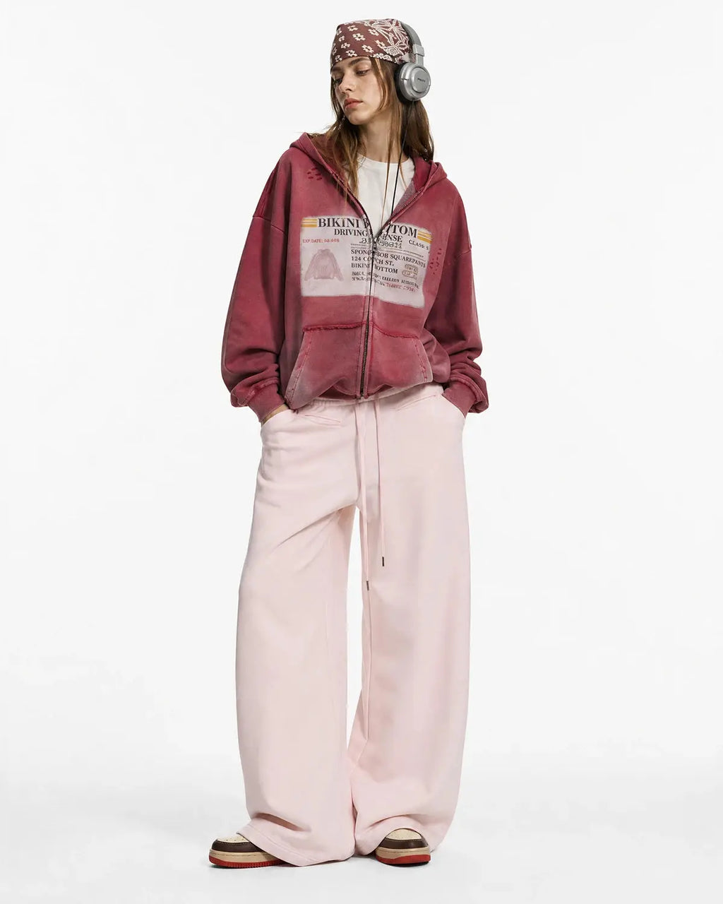 Grey Flation streetwear curved wide-leg sweatpants with relaxed fit and elastic waistband, casual and comfortable for everyday wear.