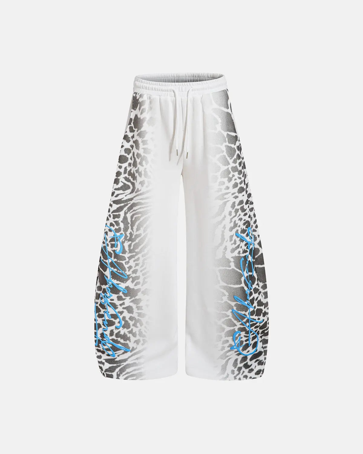 Leopard graphic barrel sweatpants by Flation Streetwear featuring bold animal print and relaxed fit, casual streetwear style.