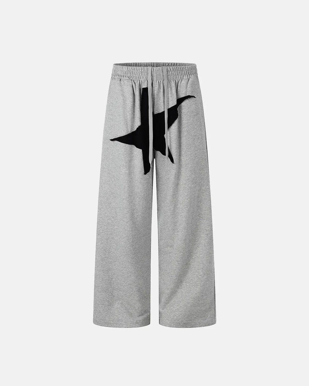 Gray Flation Star Patch Baggy Wide-Leg Sweatpants with relaxed fit, featuring star patch accents for a casual streetwear look.