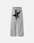 Gray Flation Star Patch Baggy Wide-Leg Sweatpants with relaxed fit and casual streetwear style.