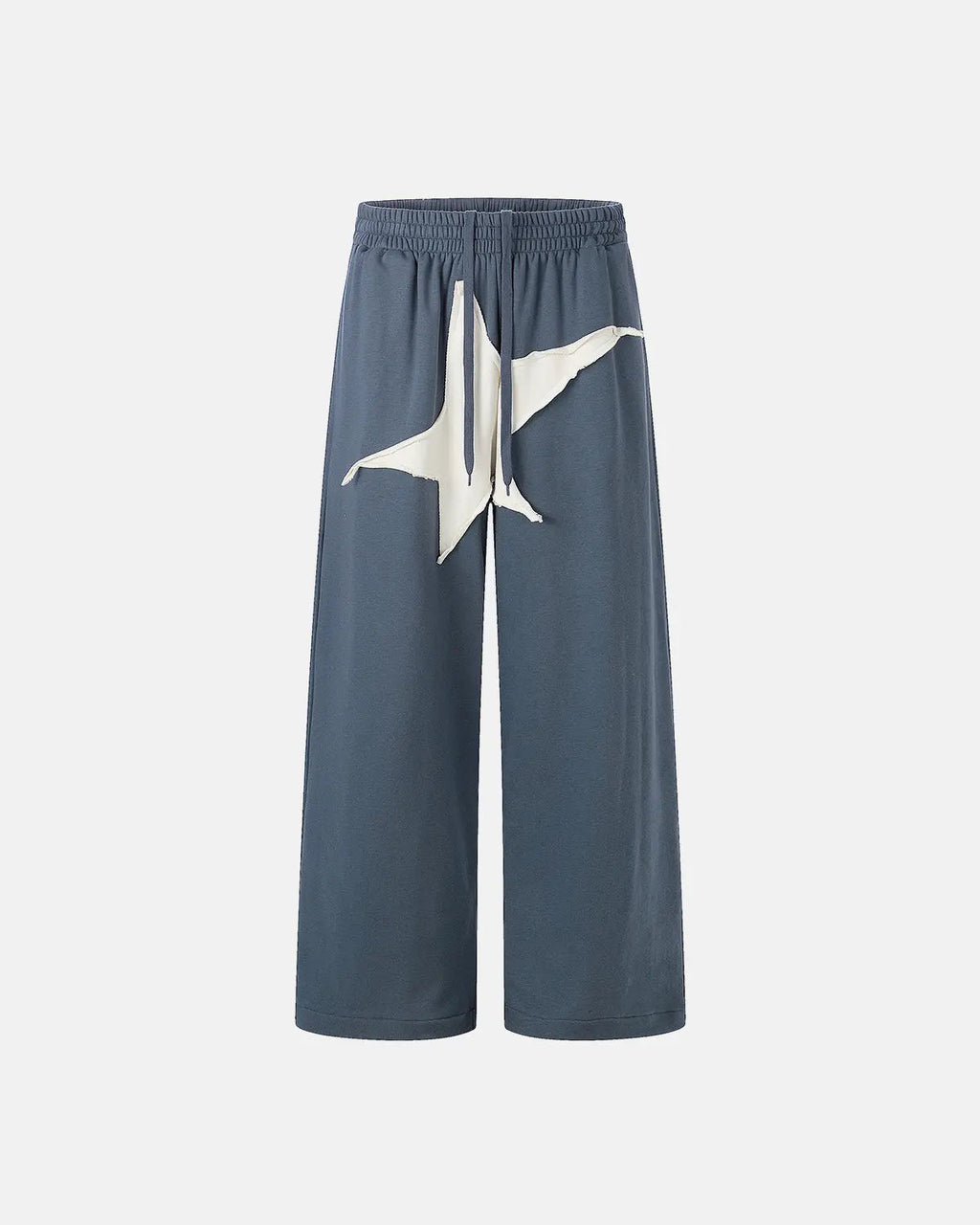 Grey Star Patch Baggy Wide-Leg Sweatpants by Flation Streetwear, relaxed fit with star patch accents and comfortable waist.