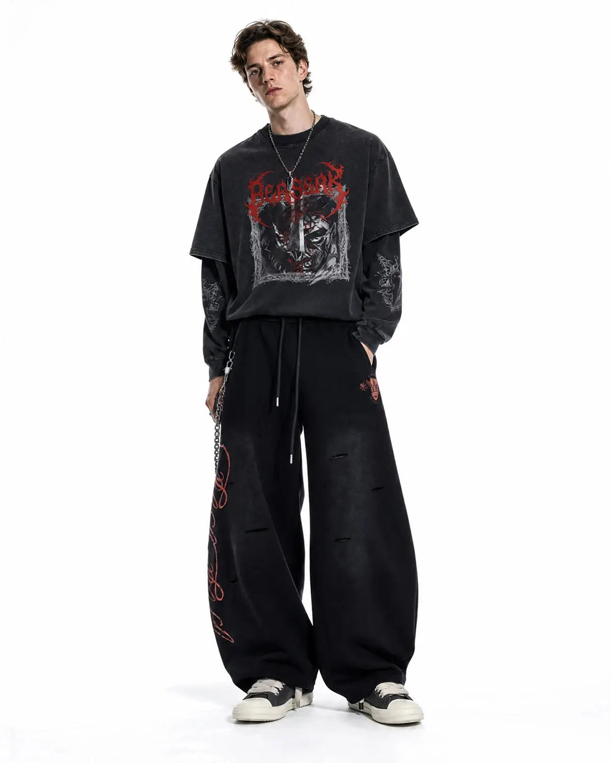 Gray vintage washed barrel sweatpants by Flation Streetwear, featuring relaxed fit and casual style.