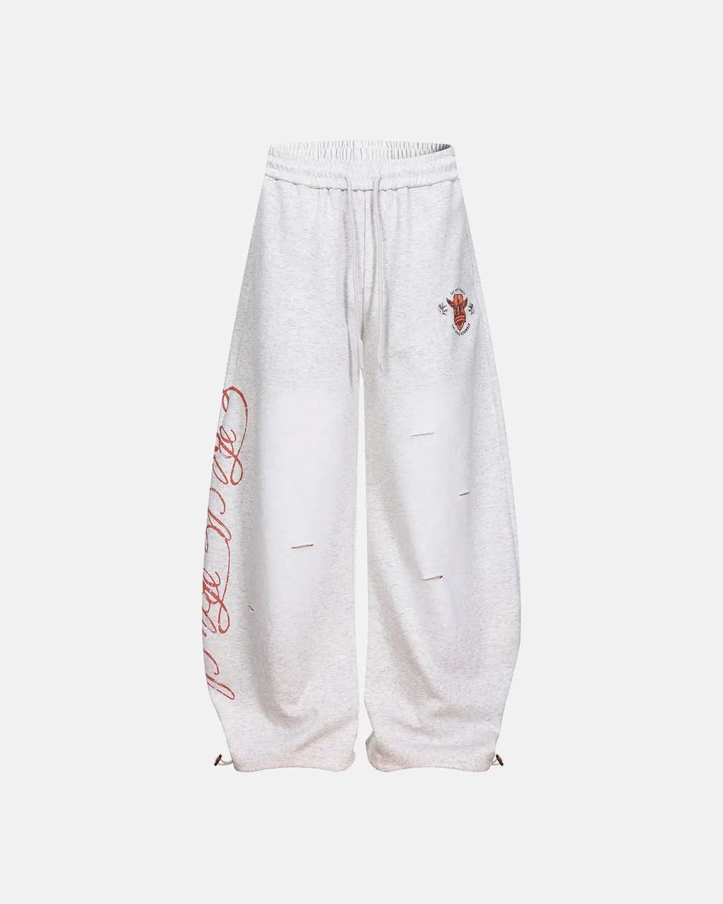 Gray vintage washed barrel sweatpants by Flation Streetwear with relaxed fit and casual style.