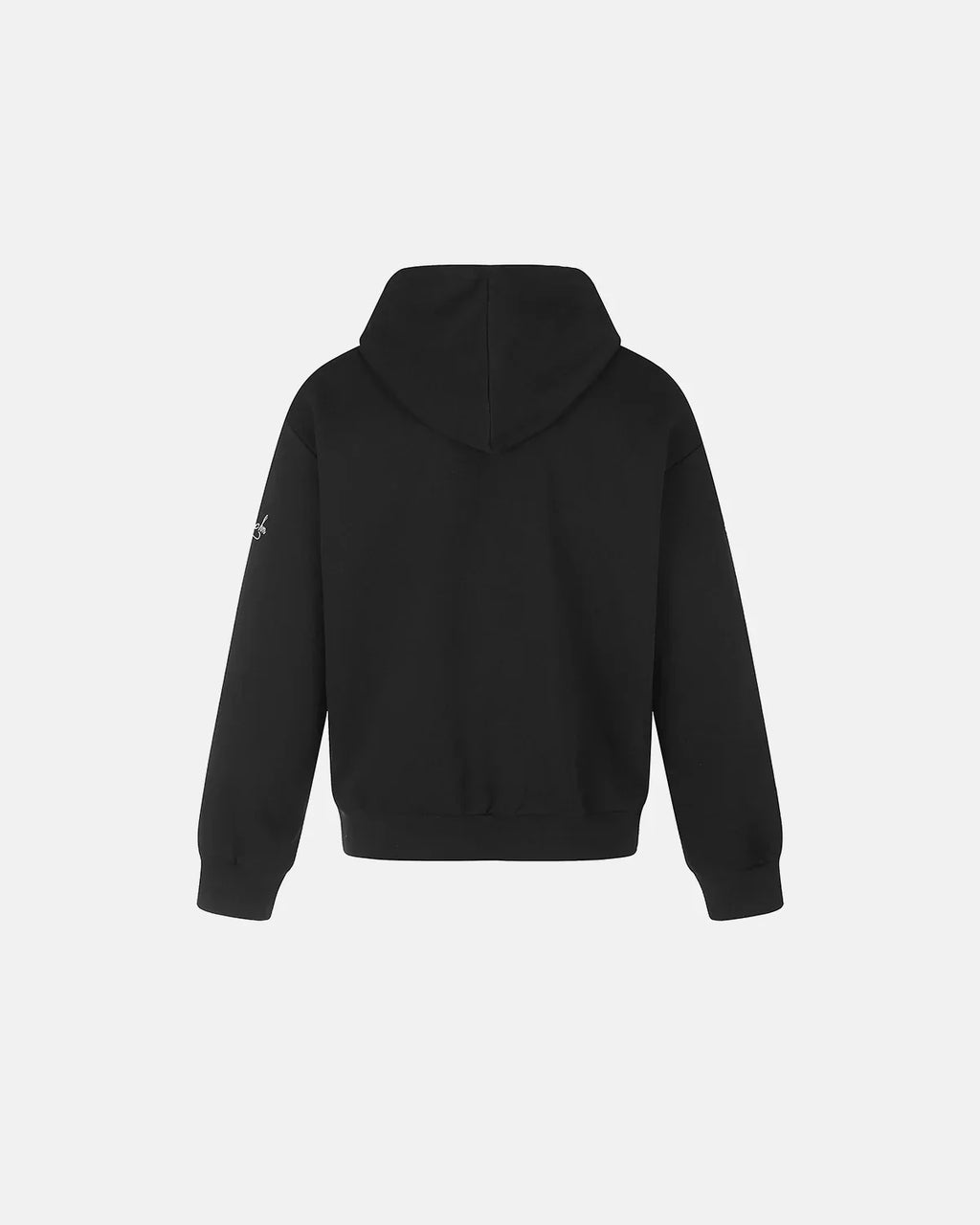 Black braided embroidery boxy zip-up hoodie by Flation Streetwear, featuring a relaxed fit and stylish front embroidery.