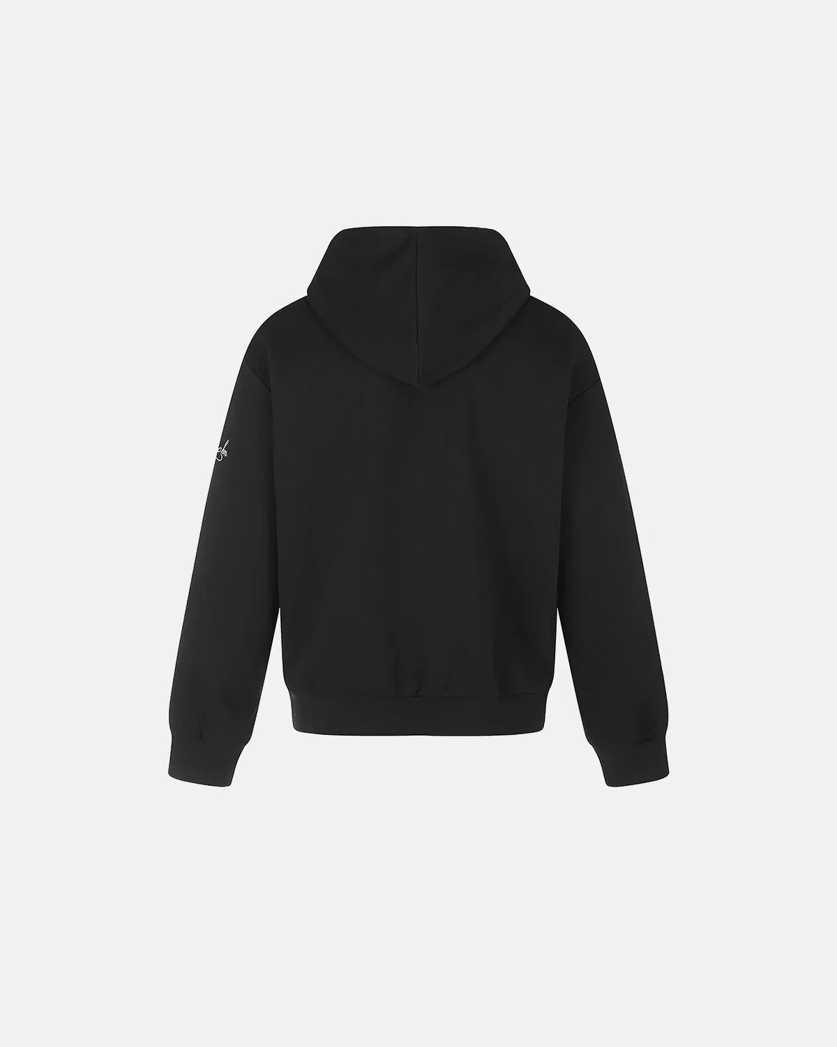 Black braided embroidery boxy zip-up hoodie by Flation Streetwear, featuring a relaxed fit and stylish front embroidery.