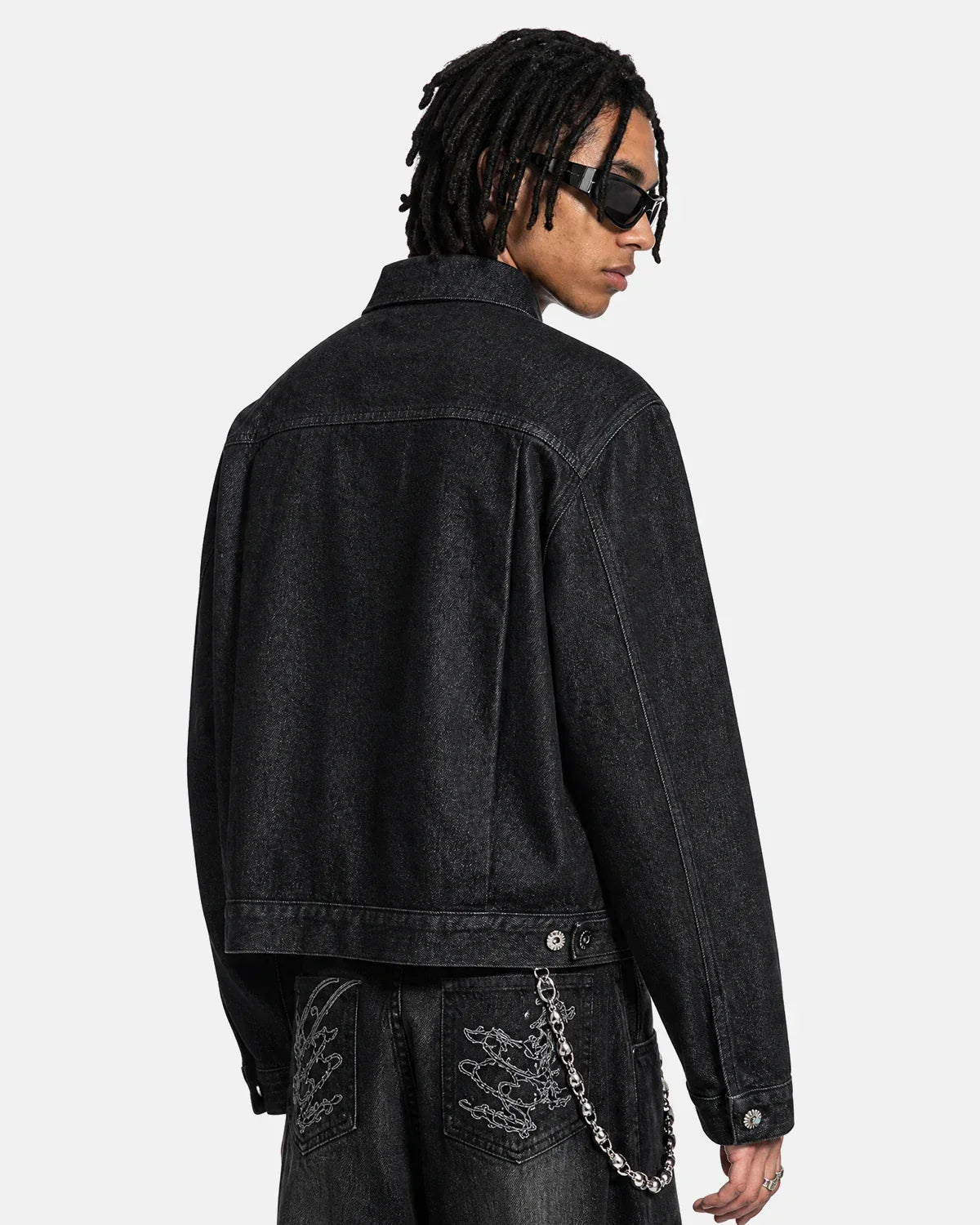 Raw Clasp denim jacket by Flation, featuring classic blue denim with raw clasp details and a relaxed streetwear style.