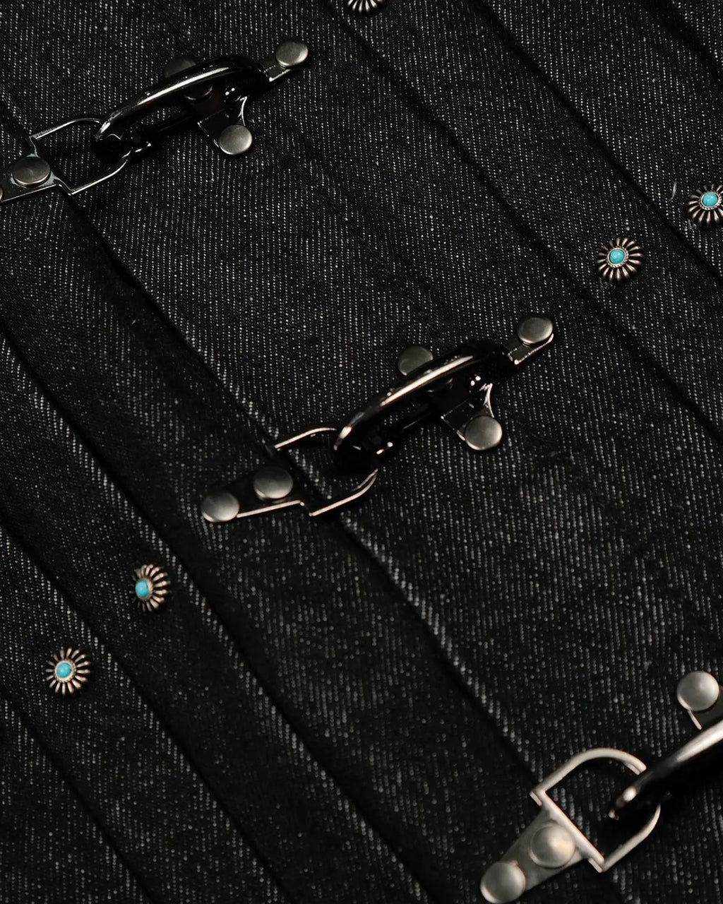 Raw Clasp Denim Jacket by Flation featuring distressed details and classic fit, shown on a model with rolled-up sleeves and casual styling.