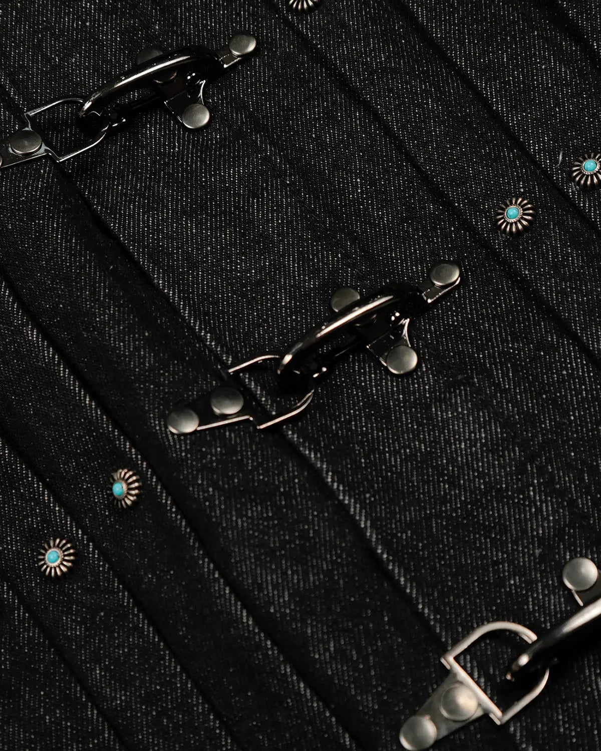 Raw Clasp Denim Jacket by Flation featuring distressed details and classic fit, shown on a model with rolled-up sleeves and casual styling.