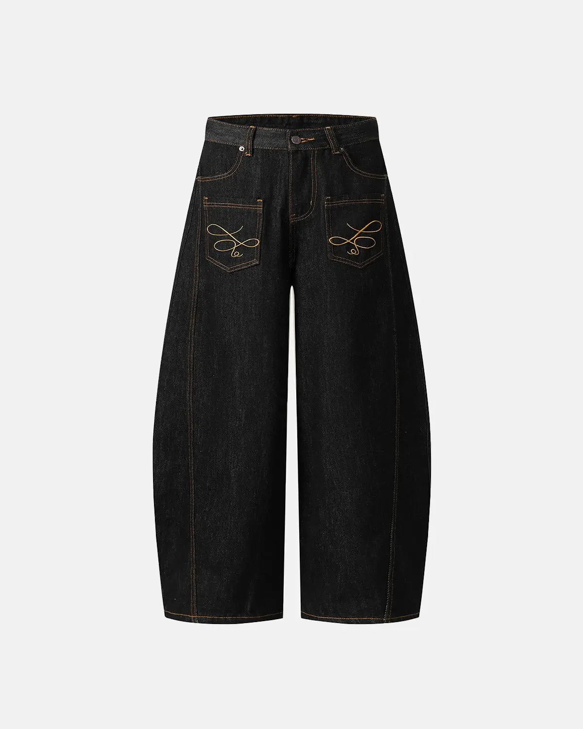 Raw barrel jeans from Flation Streetwear featuring pocket embroidery and classic denim styling.