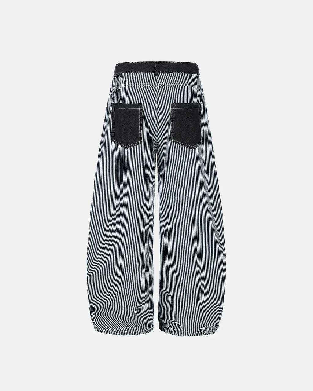 Flation striped patch pocket baggy jeans with relaxed fit, featuring bold stripe patterns and large patch pockets for streetwear style.