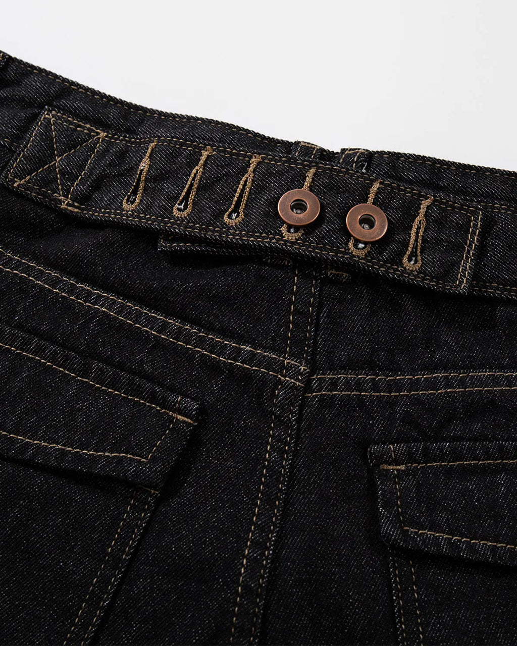Raw denim longline cargo jorts by Flation Streetwear featuring oversized fit, multiple cargo pockets, and distressed details.
