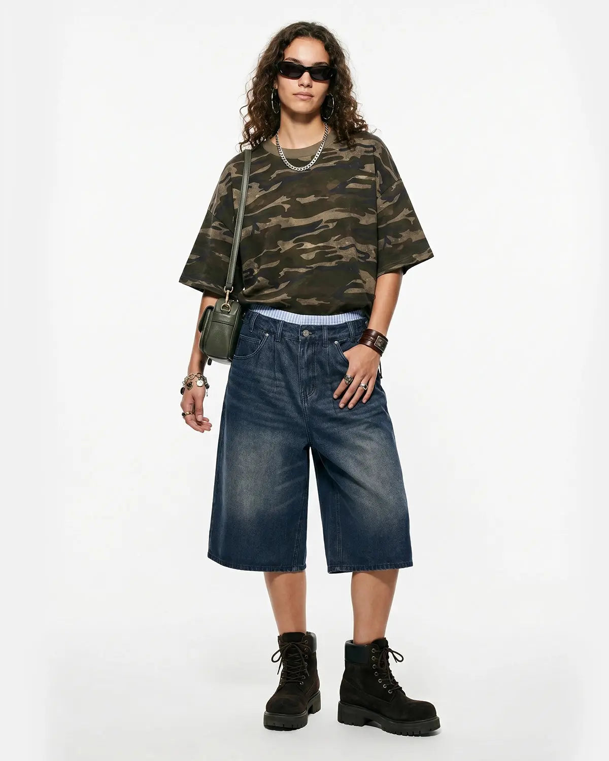 Khaki camo boxy T-shirt from Flation Streetwear with a relaxed fit and military-inspired camouflage pattern.