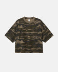 Khaki camo boxy T-shirt by Flation Streetwear, featuring a relaxed fit and modern camouflage pattern.