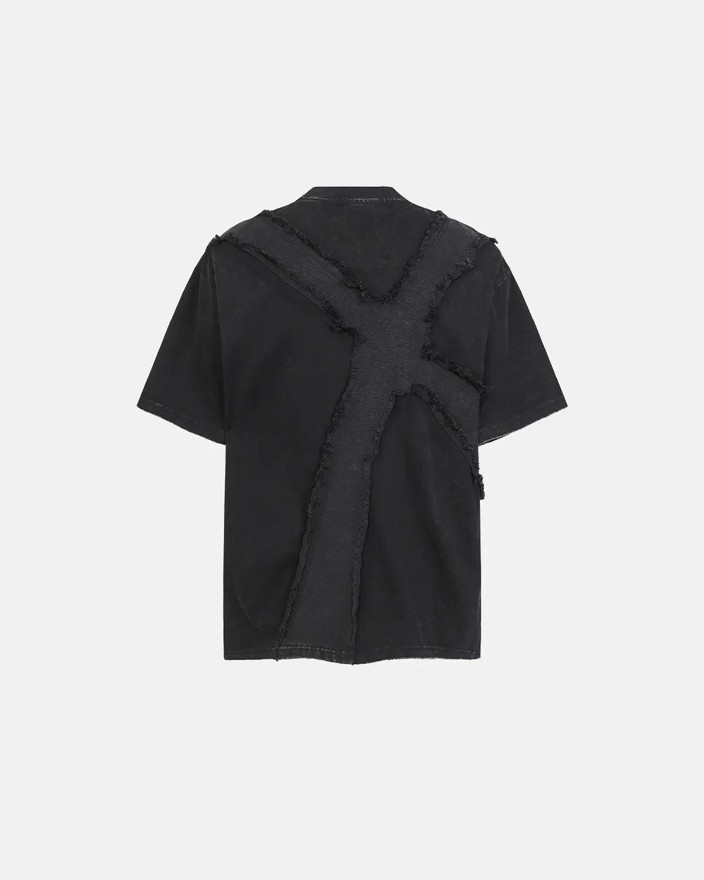Khaki Flation Deconstructed Cross Washed T-Shirt with distressed design and streetwear style, casual fit for everyday wear.