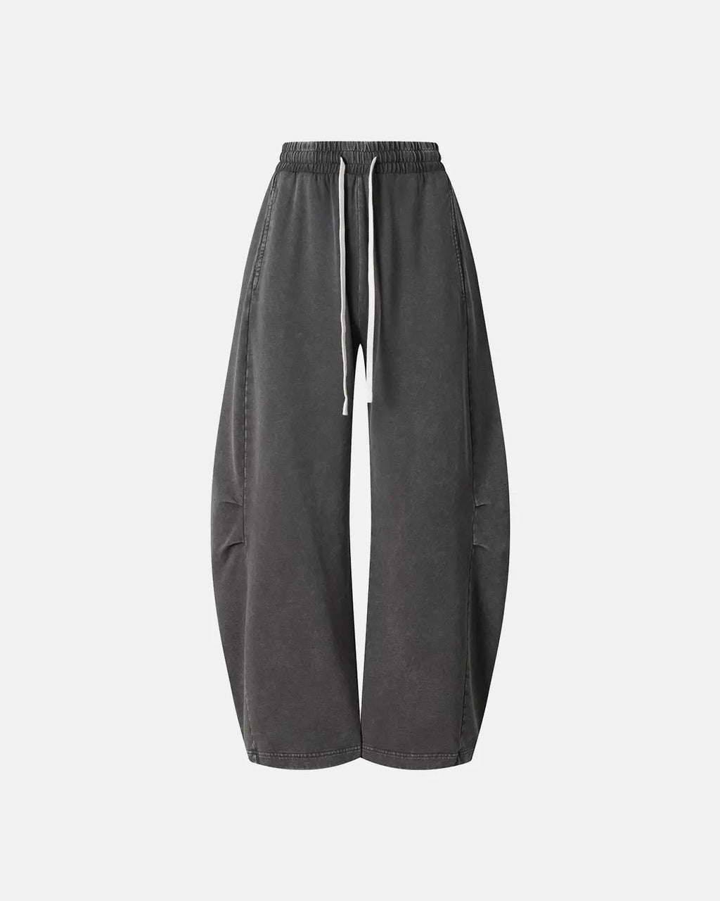 Khaki distressed acid washed barrel sweatpant by Flation Streetwear, featuring a relaxed fit and rugged washed denim look.