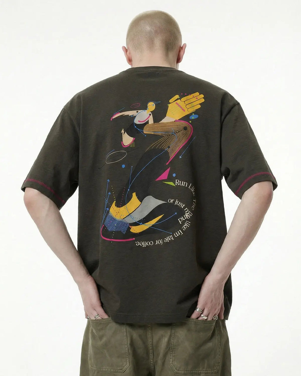 Light apricot contrast stitching graphic tee by Flation Streetwear featuring bold streetwear-inspired design and casual fit.