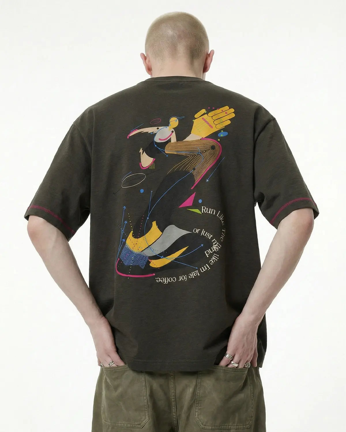 Light apricot contrast stitching graphic tee by Flation Streetwear featuring bold streetwear-inspired design and casual fit.