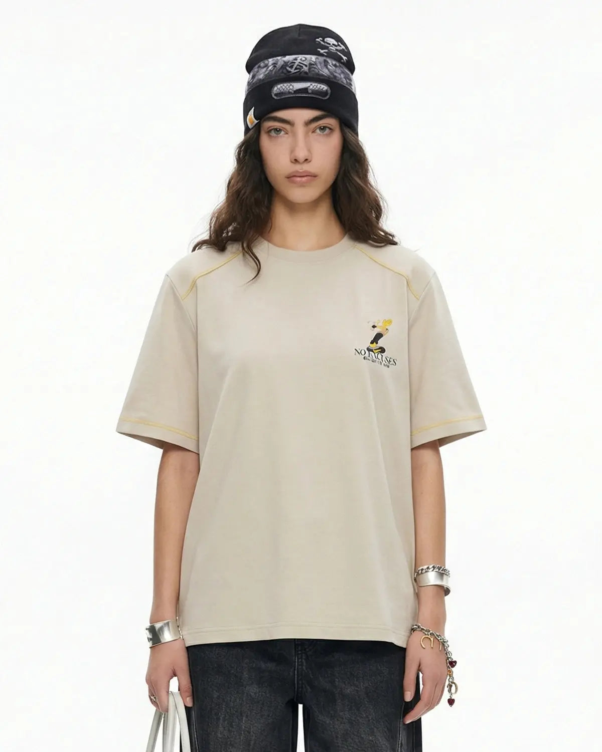 Light apricot Flation streetwear graphic tee with contrast stitching and bold graphic design, casual and stylish for everyday wear.