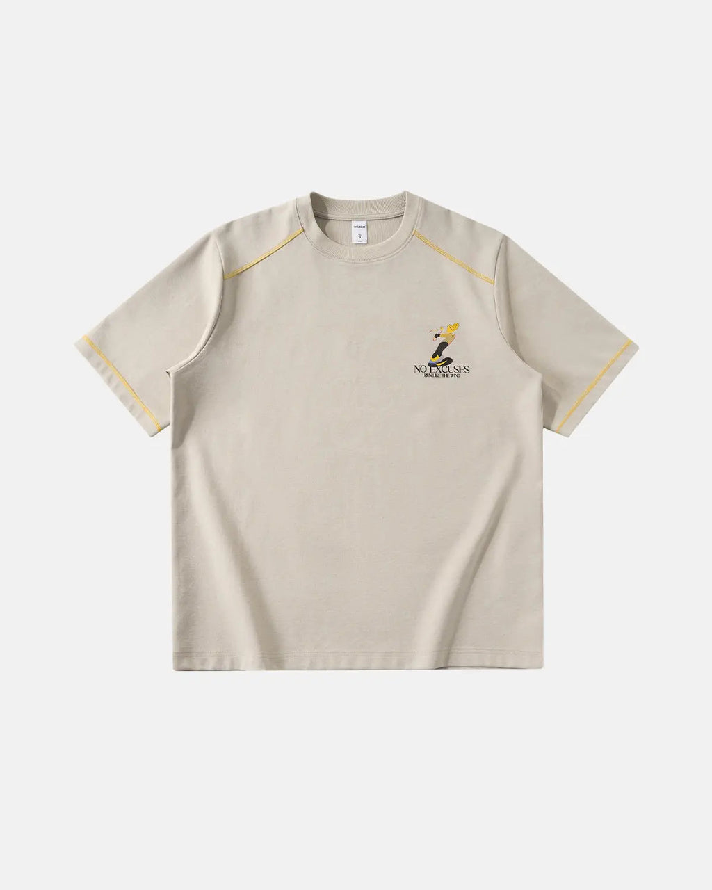 Light apricot Flation streetwear graphic tee with contrasting stitching and bold graphic design.