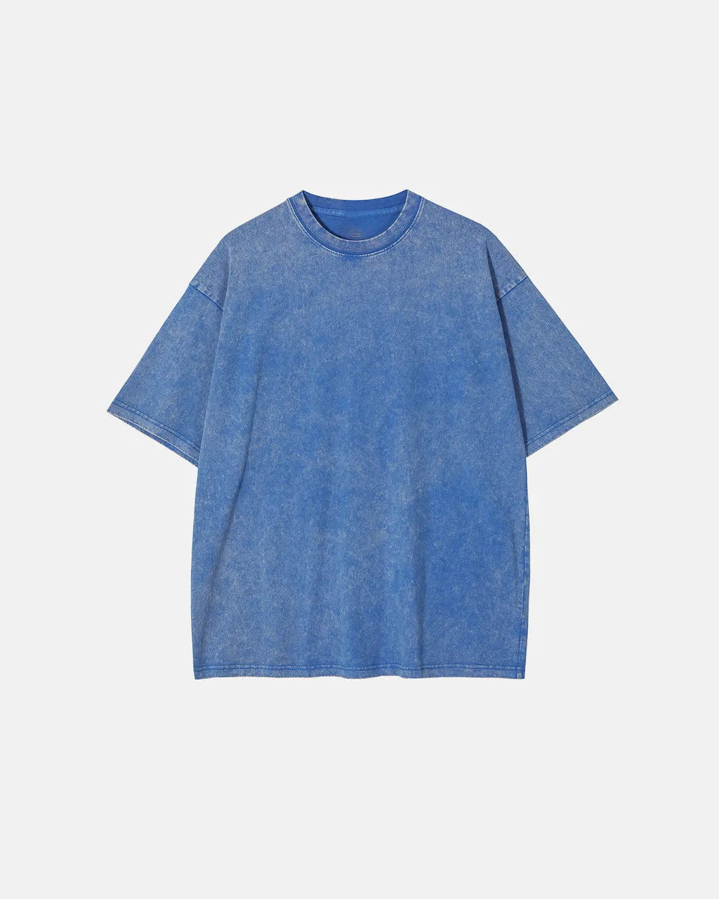 Light blue snow-washed oversized T-shirt by Flation Streetwear displayed on a mannequin, showcasing a relaxed fit and casual style.