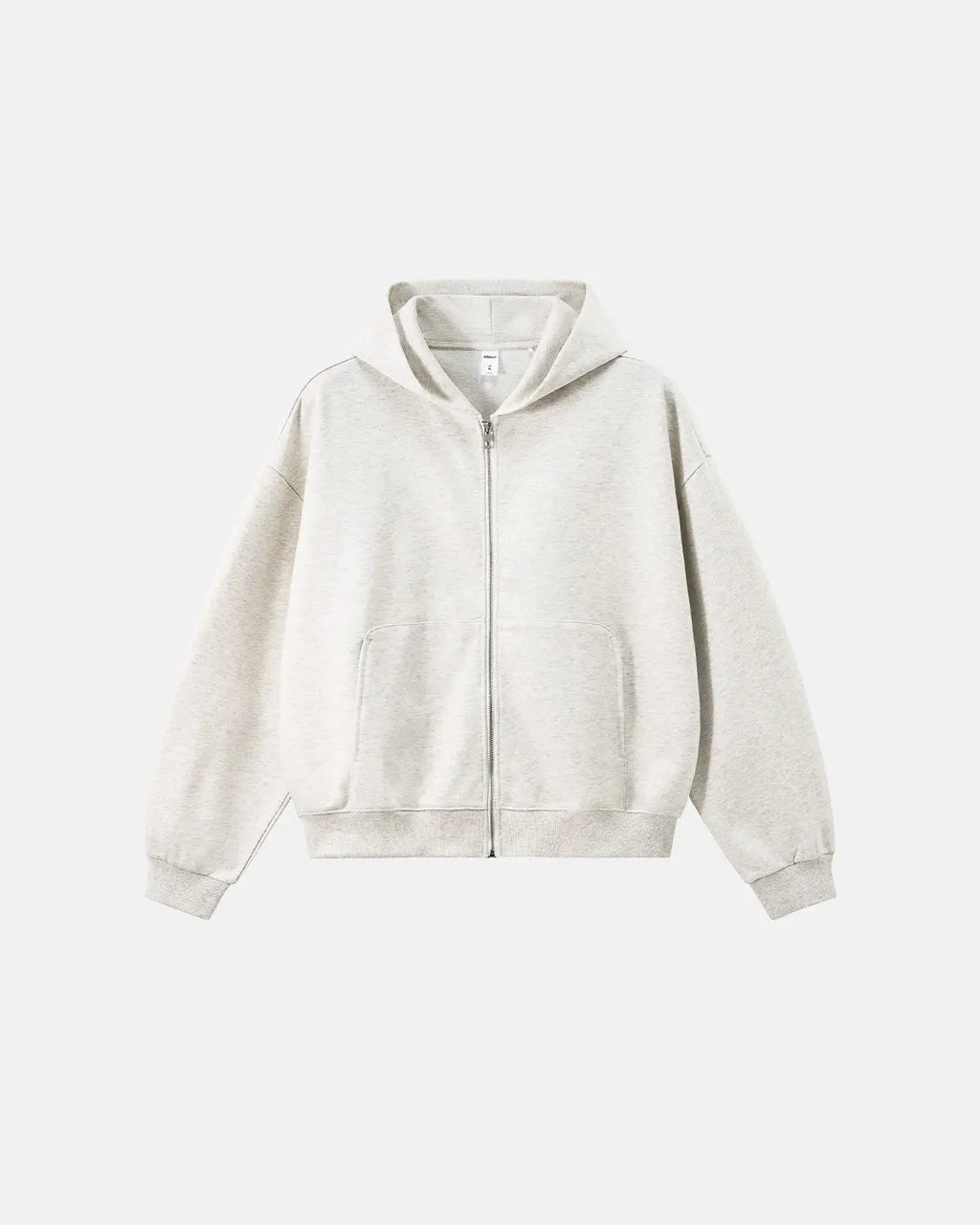 Light grey Flation French Terry zip-up hoodie with hood and front pockets, casual streetwear style.