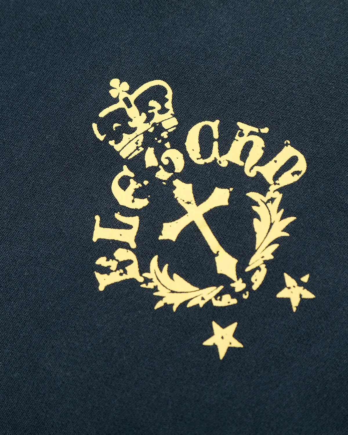 Navy blue distressed washed printed zip-up hoodie from Flation Streetwear with bold graphic design and casual fit.