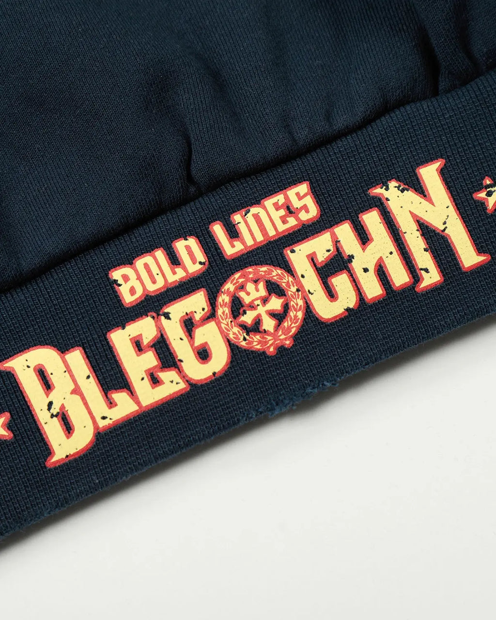 Navy blue distressed washed printed zip-up hoodie by Flation Streetwear, featuring a casual, urban style with graphic design details.