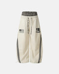 Flation plaid double waist baggy track pants with relaxed fit, featuring a stylish plaid pattern and adjustable waistband.